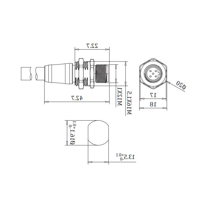 M12 2Pin 、Profibus法兰插座、B-coded、单端预铸PUR柔性电缆、紫色护套、0C4061-XXX